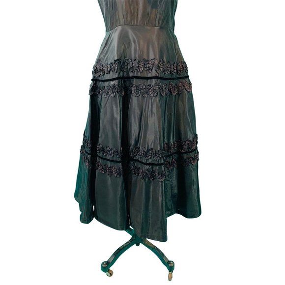 Vintage 40s Evening Gown Womens Small Black Tiered Party Dress Velvet Collar Spo - Picture 7 of 10